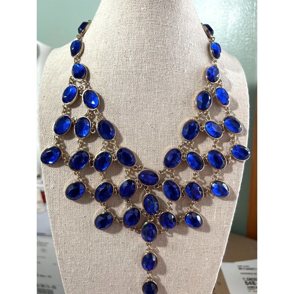 Designer Blue Statement Necklace -- 18"